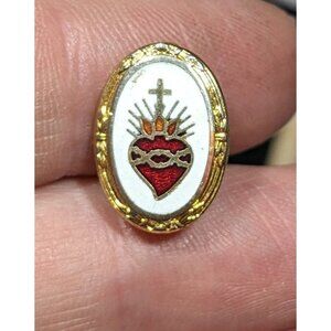 Vintage Sacred Heart of Jesus Enamel And Gold Tone Lapel Pin